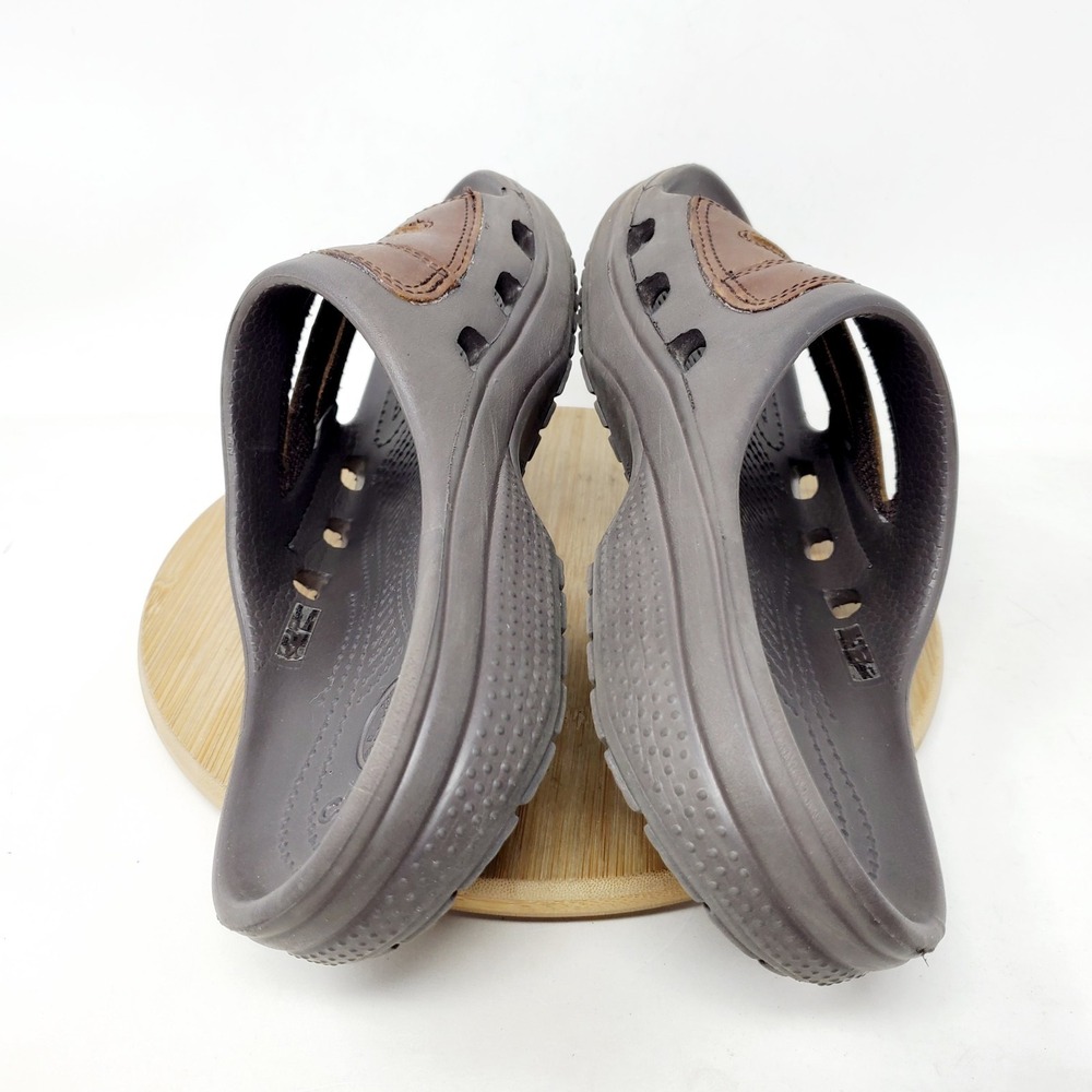Crocs Yukon Mesa Slide Sandals Mens 9 Brown Leather Slip On Shoes - Picture 9 of 13